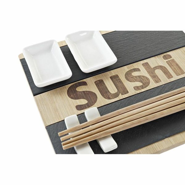 Sushi Set DKD Home Decor Black Natural Bamboo Board Oriental 25 x 22 x 3 cm Sale