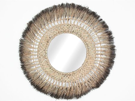 Wall mirror Romimex Natural Natural Fibre Window 70 x 70 x 3 cm Circular Sale