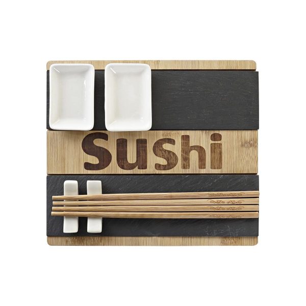 Sushi Set DKD Home Decor Black Natural Bamboo Board Oriental 25 x 22 x 3 cm Sale