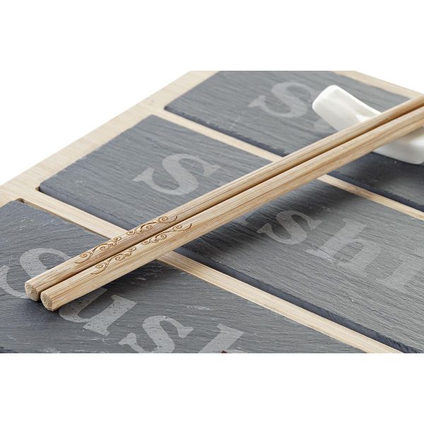 Sushi Set DKD Home Decor Bamboo Board Black Natural Oriental 25 x 19 x 3 cm For Sale