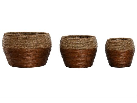 Set of Planters Home ESPRIT Natural Metal Fibre Tropical 32 x 32 x 23 cm Cheap