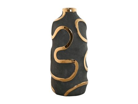 Vase Home ESPRIT Grey Golden Stoneware Abstract Modern 19 x 19 x 45 cm Online Hot Sale