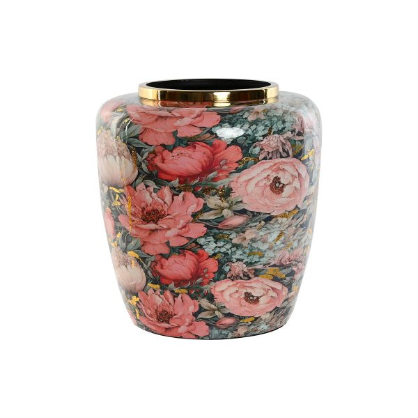 Vase Home ESPRIT Multicolour Pink Metal 33 x 33 x 35 cm Hot on Sale