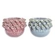 Vase DKD Home Decor Pink Turquoise Stoneware Flower Mediterranean 17 x 17 x 13,5 cm 19 x 19 x 13,5 cm (2 Units) Online