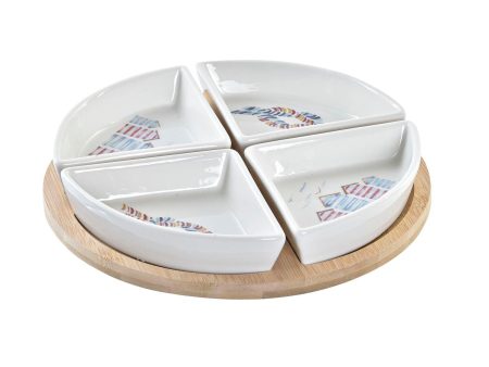 Appetizer Set DKD Home Decor Blue Natural Bamboo Stoneware Mediterranean 21,5 x 21,5 x 1 cm (5 pcs) Hot on Sale