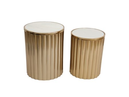 Tables set Romimex White Golden 2 Pieces Online Hot Sale