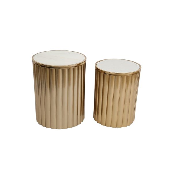 Tables set Romimex White Golden 2 Pieces Online Hot Sale