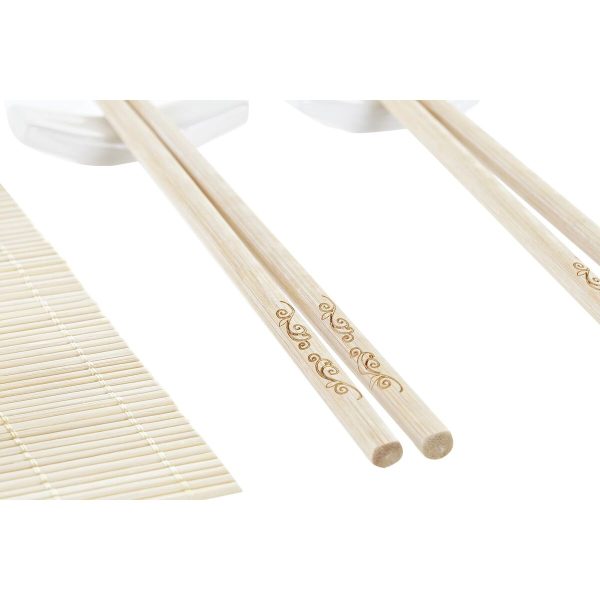 Sushi Set DKD Home Decor Metal Bamboo White Natural Oriental 30 x 40 cm 28 x 22 x 2,5 cm (9 Pieces) Hot on Sale