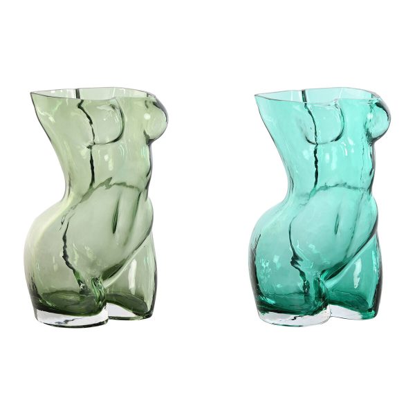 Vase Home ESPRIT Blue Green Crystal 18 x 17 x 28 cm (2 Units) For Cheap