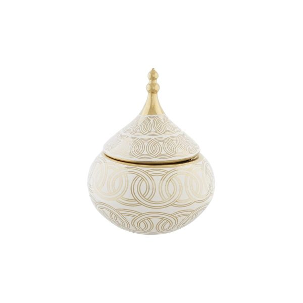 Tibor DKD Home Decor White Golden Porcelain Oriental Chromed 18 x 18 x 22 cm Online now