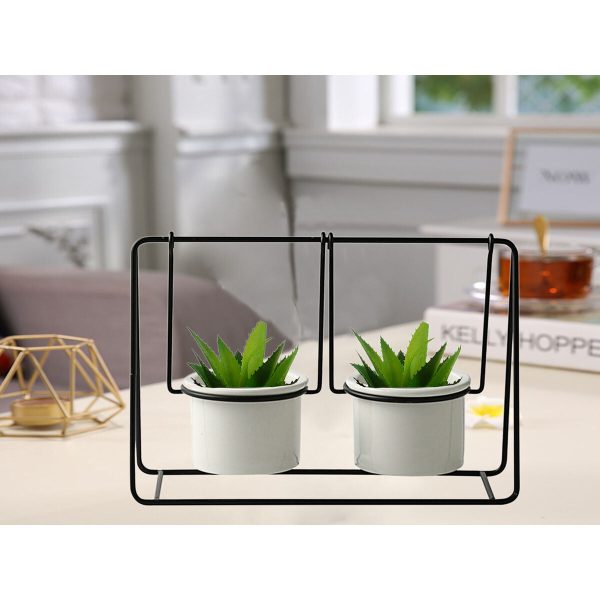 Planter Romimex White Black Metal Ceramic Swing 25 x 17 x 12 cm Double Fashion