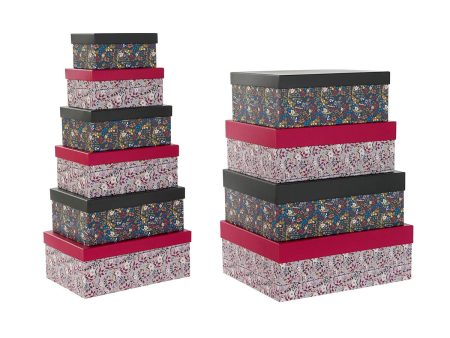 Set of Stackable Organising Boxes DKD Home Decor Squared Flowers Cardboard For Cheap