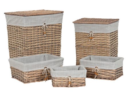 Basket set Home ESPRIT Beige Natural wicker 47 x 35 x 55 cm 5 Pieces Fashion