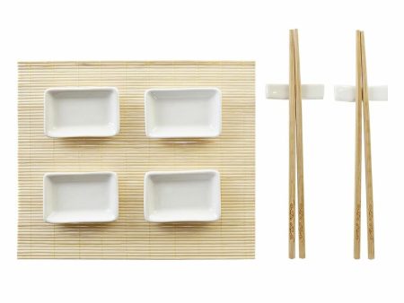 Sushi Set DKD Home Decor Metal Bamboo White Natural Oriental 30 x 40 cm 28 x 22 x 2,5 cm (9 Pieces) Hot on Sale