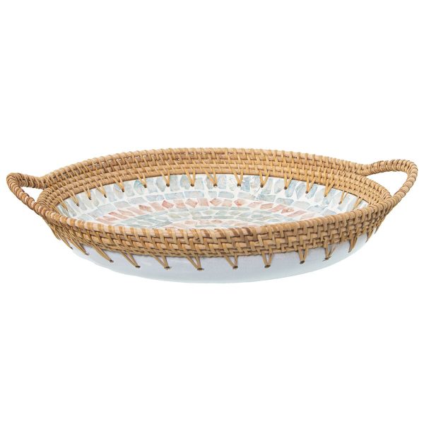 Tray Alexandra House Living Multicolour Rattan Mother of pearl Circular 40 x 5 x 33 cm Hot on Sale