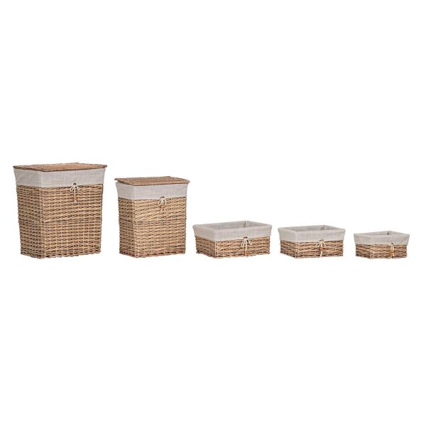 Basket set Home ESPRIT Beige Natural wicker 47 x 35 x 55 cm 5 Pieces Fashion