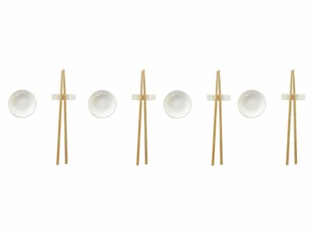 Sushi Set DKD Home Decor Bamboo Stoneware White Natural Oriental 27,3 x 20,3 x 2,5 cm (12 Units) Online Hot Sale