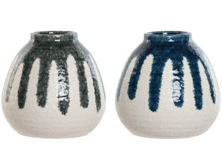 Vase Home ESPRIT Blue White Green Grey Ceramic Mediterranean 18 x 18 x 18 cm (2 Units) Online Sale