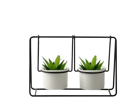 Planter Romimex White Black Metal Ceramic Swing 25 x 17 x 12 cm Double Fashion