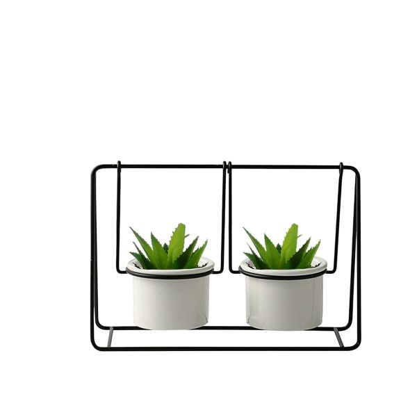 Planter Romimex White Black Metal Ceramic Swing 25 x 17 x 12 cm Double Fashion