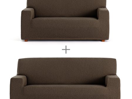 Sofa cover set Eysa TROYA Brown 70 x 110 x 210 cm 2 Pieces Supply