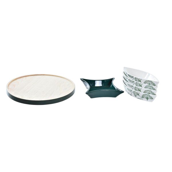 Appetizer Set DKD Home Decor Wood 22 x 22 x 1 cm Sheets Green Stoneware Fashion