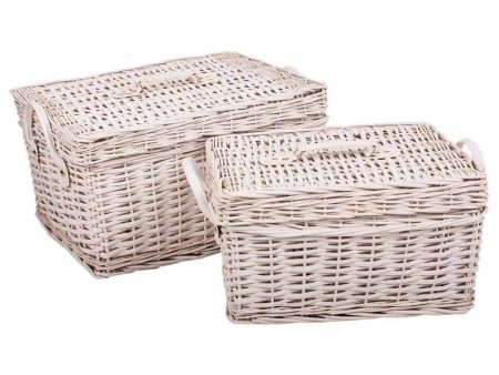 Storage boxes Alexandra House Living White wicker Willow wood 2 Pieces Discount