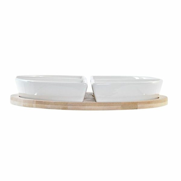 Appetizer Set DKD Home Decor White Multicolour Natural Bamboo Stoneware Tropical 21,5 x 21,5 x 1 cm (5 pcs) For Sale