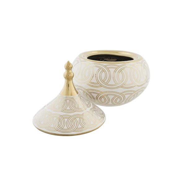 Tibor DKD Home Decor White Golden Porcelain Oriental Chromed 18 x 18 x 22 cm Online now