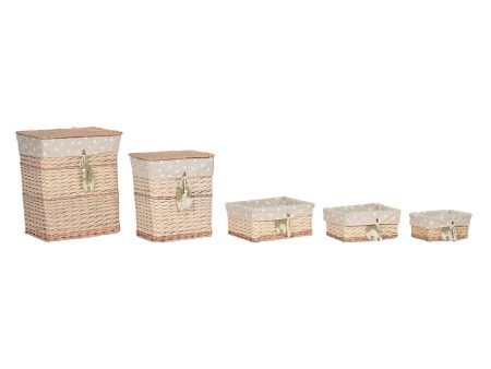 Basket set Home ESPRIT Green Beige Natural wicker 47 x 35 x 55 cm 5 Pieces on Sale