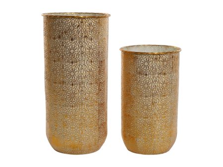 Set of Planters Home ESPRIT Golden Metal Modern 25,5 x 25,5 x 44 cm (2 Pieces) on Sale