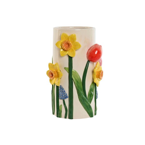 Vase Home ESPRIT White Multicolour Dolomite 17 X 18 X 26 cm Discount